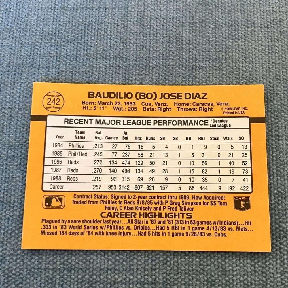 1989 Donruss Cincinnati Reds Baseball Card Trading Card